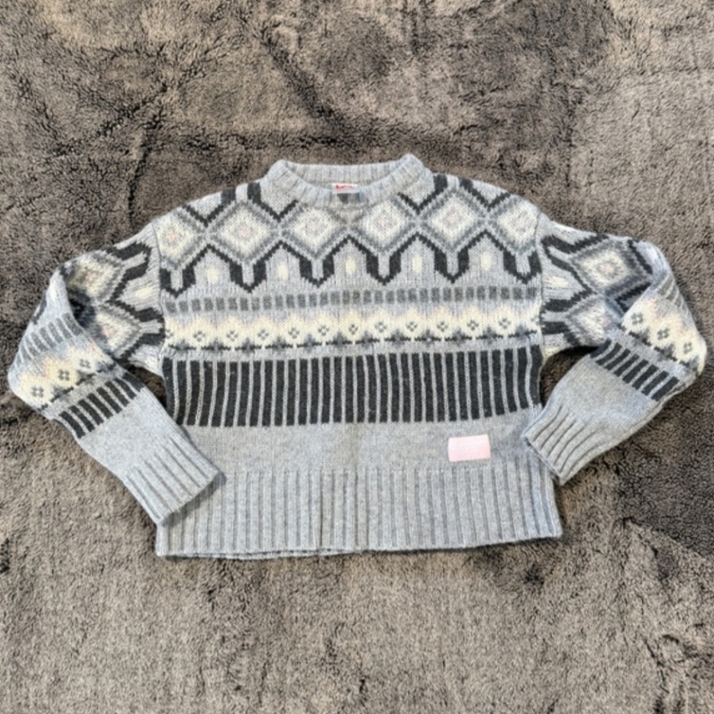 Kari Traa Gray and Pink Patterned Wool Sweater XS